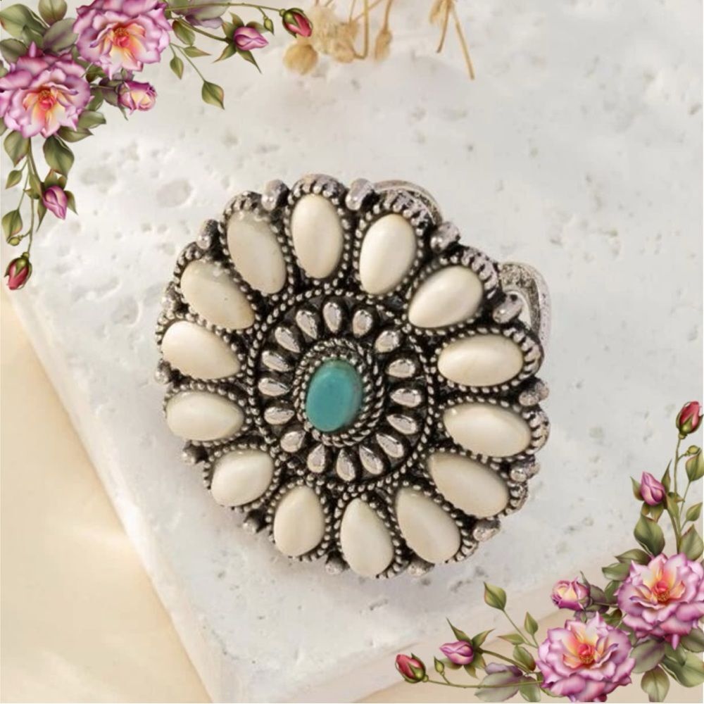 Adjustable Size Ring With fake faux‎ Turquoise